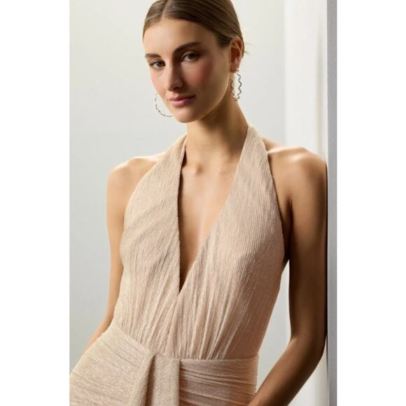 PatBO Gold Lurex Draped Halter Maxi Dress Size 4 - Picture 9 of 9